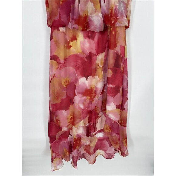 Xscape Women's Size 16 Pink Chiffon Floral Halter Sleeveless A-Line Midi Dress - Picture 7 of 15